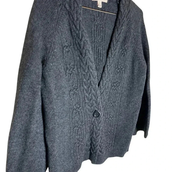 Wool Statement Charcoal Cable Cardigan, Sz L - Picture 3 of 6